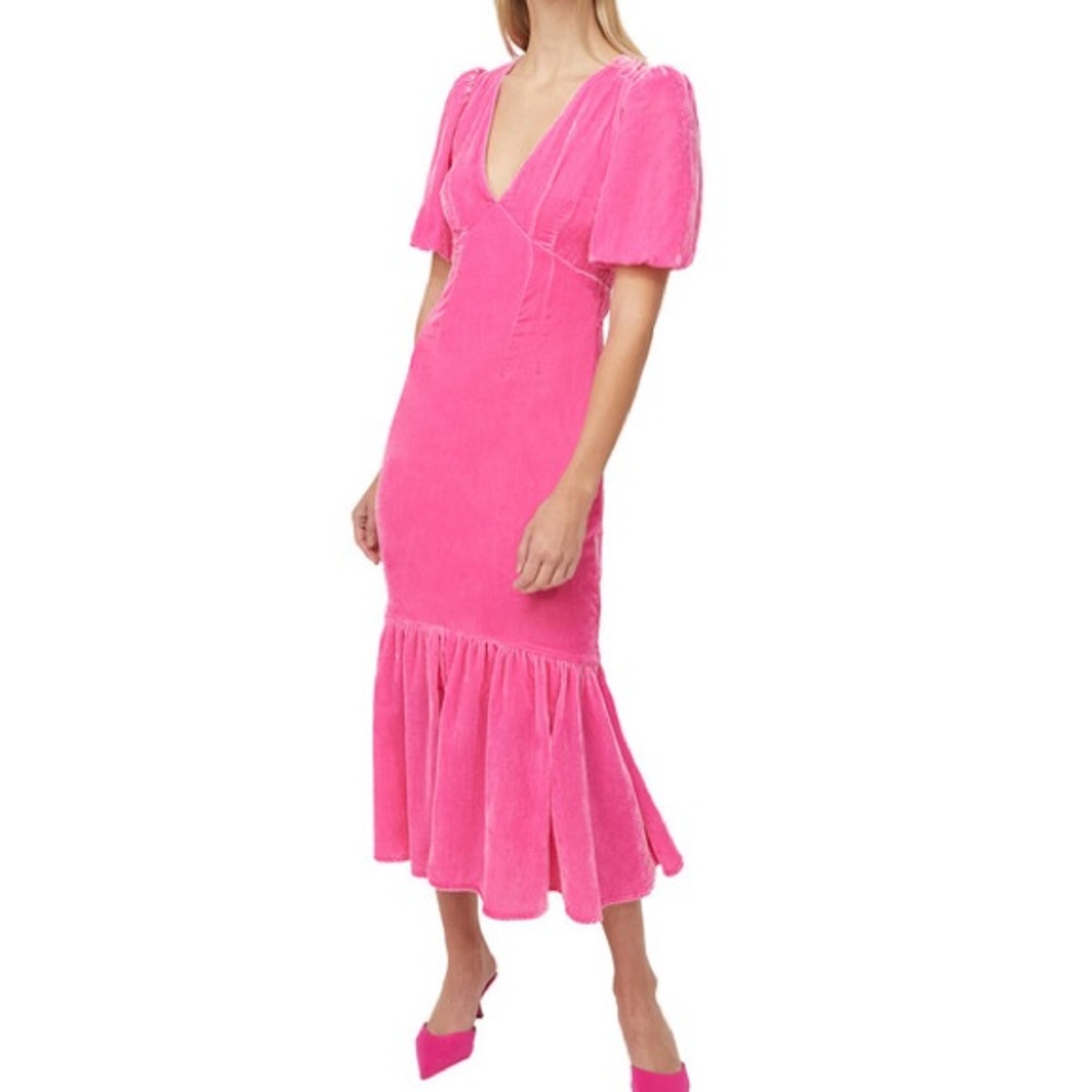 $565 NWT Rhode Pink Ester V-Neck Puff Sleeve Velvet Dress in Jaipur Sz 2